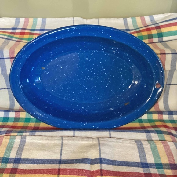 Enamelware Two Serving Bowls Blue Speckle - Picture 2 of 6